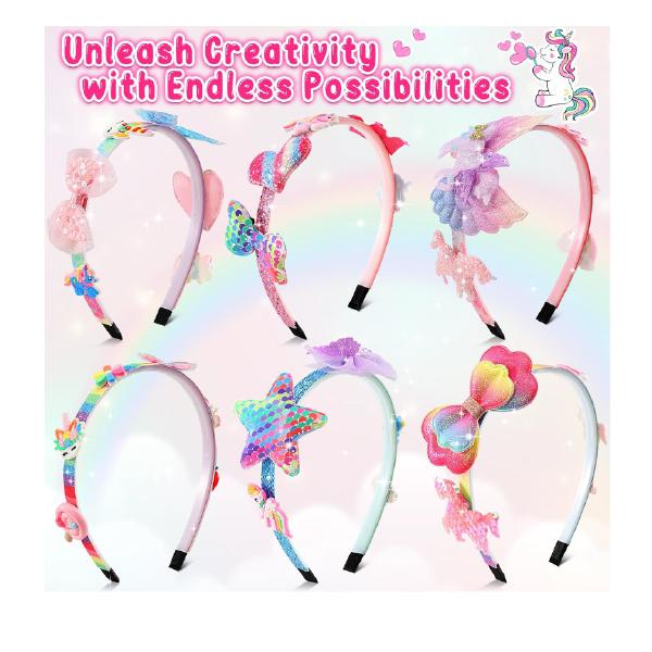 Unicorn Headband Making Kit for Girls Age 3+, Creative Craft Kits for Kids, DIY Fun Hairbands & Hair Accessories Toys Set - Birthday Presents & Gifts for Girls Age 3 4 5 6 7 8 Years Old 3