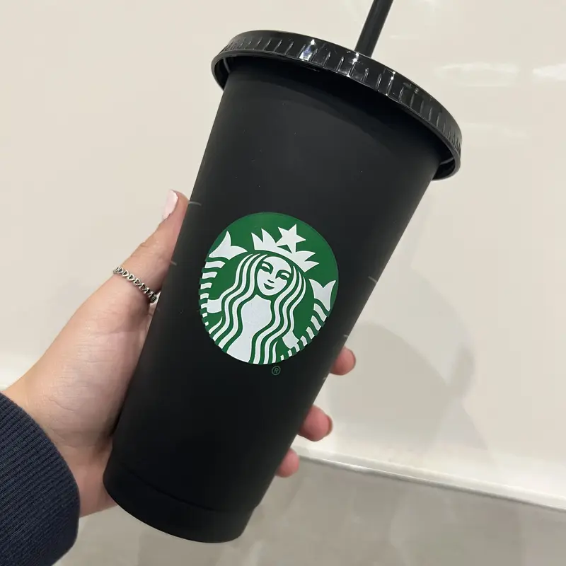 Reusable Uk Starbucks Cold Cup Tumbler-Black w/ Lid & Straw 24oz-NEXT DAY DISPATCH - Coffee Cup - Frosted - Bulk buy - Personalised Option Available Bottle Drinkware 5