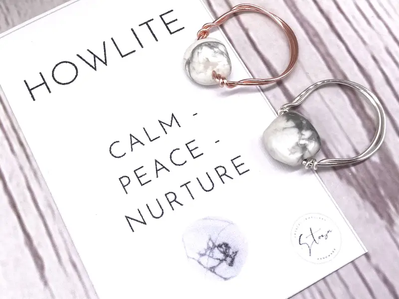 Howlite Ring,  Handmade White Crystal Ring - Natural Gemstone Wire Wrapped Jewellery - Small Gifts For Calm and Peace 6