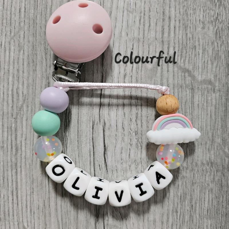 Personalised Rainbow Dummy Clip for Baby Girl 2
