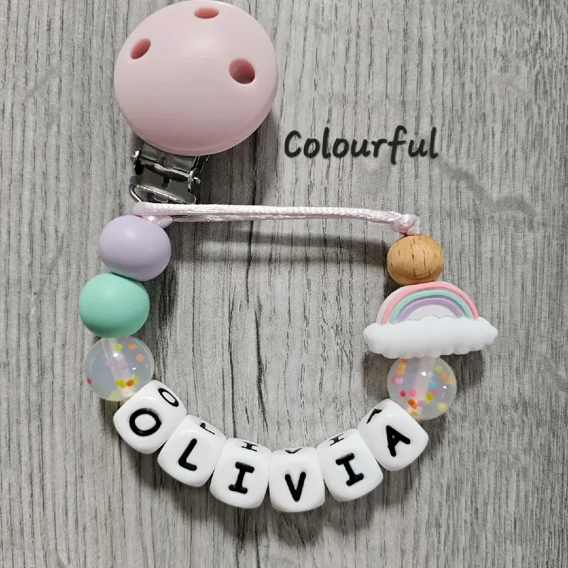 Personalised Rainbow Dummy Clip for Baby Girl 2