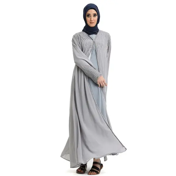 Embelished Handcrafted Sleeves Grey Kimono 0