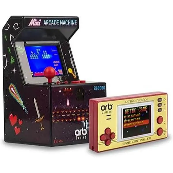 Orb Mini Retro Handheld Games Console & Arcade Bundle - 1 x 150 In-Built Games Console & 1 x 240 In-Built Games Arcade, Full Colour LCD Screen - Thumbs Up! Compact Protection 0