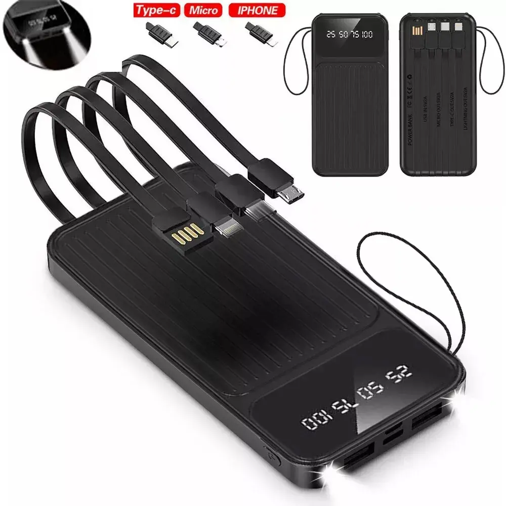 20000mAh Fast Charger Power BankK With 4 USB External For Mobile Phone Charging , Chargeable Battery bank viral Device Protection Lithium Cable Portable Smartphone black digital display wireless travel magnetic cheap
