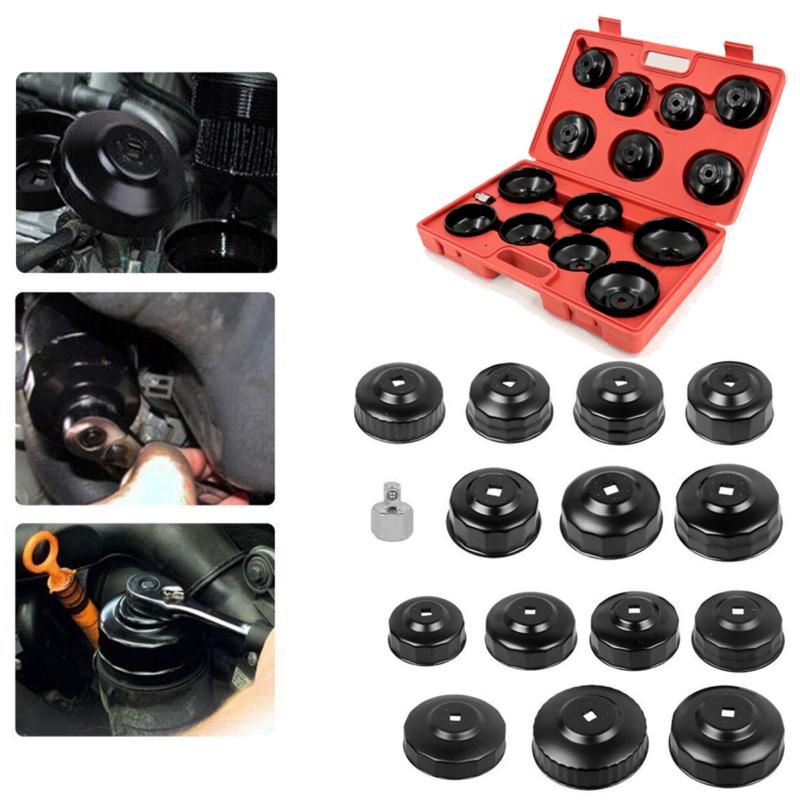 16x Oil Filter Wrench Set 1/2" to 3/8" Adaptor Cup Type Removal Tool Socket Kit 2