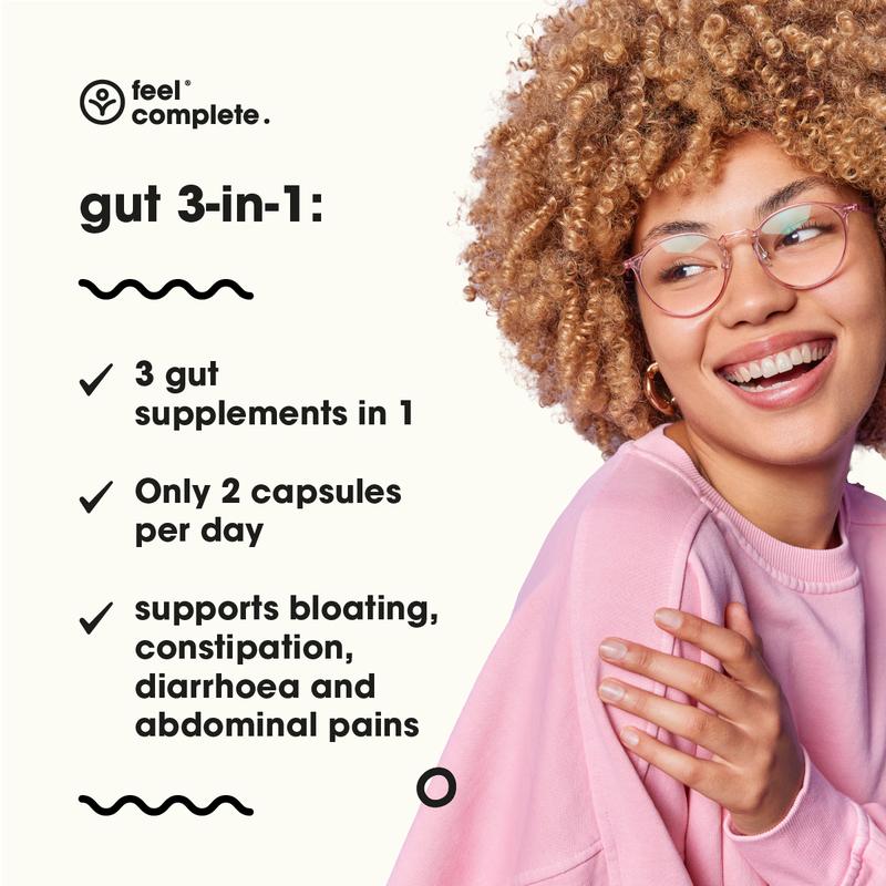 Gut 3-in-1 Supplement. Made For Gut Health & Bloating. 12 Billion Probiotics, 5x Digestive Enzymes & 6x Organic Botanicals. Vegan, Made in the UK, No Fillers Or Bulking Agents, Gluten Free, GMO Free, Dairy Free, Nut Free. Healthcare Dietary 5