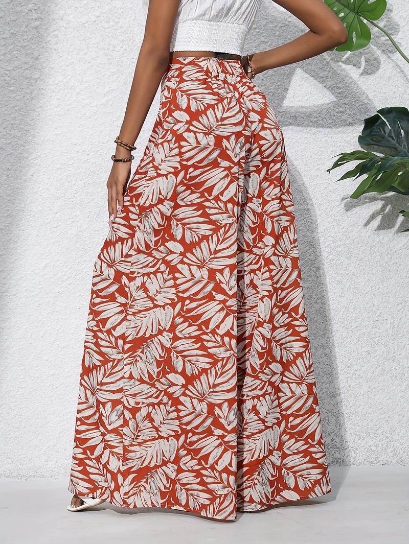Product Introduction of Women'S Bohemian Floral Print Chiffon Wide-Leg Pants - High Waist, Elastic Waistband, Long Beach Trousers for Summer Vacation, Casual Elegant Style 11