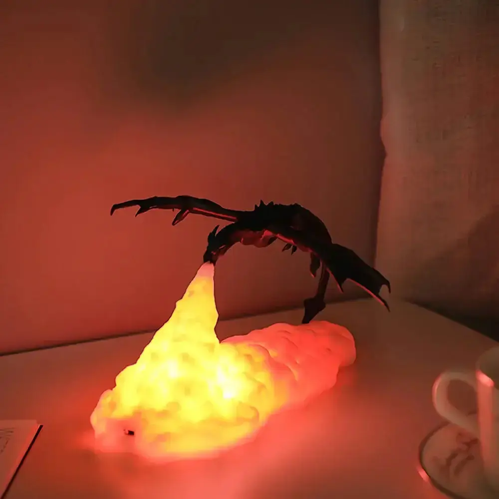 3D-Printed LED Fire Dragon Lamp – USB Rechargeable Lamp for Gaming and Fantasy Lovers