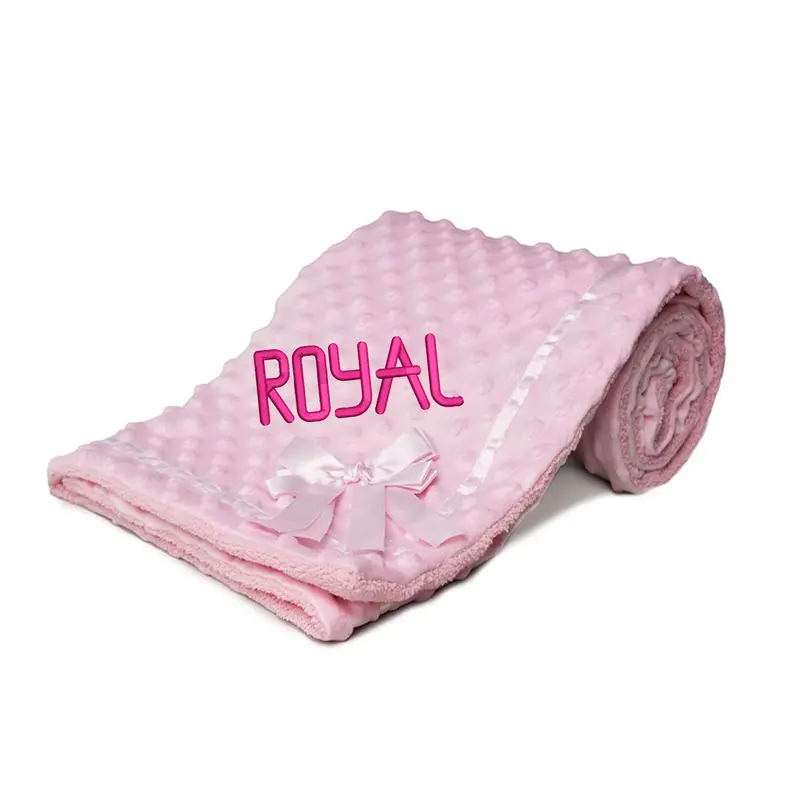 Royal Icon - Personalise Or Plain Baby Blanket Embroidery Name on Soft Dots Blankets Wrap With Bow Gift For Baby Boys Girls Ri242 6