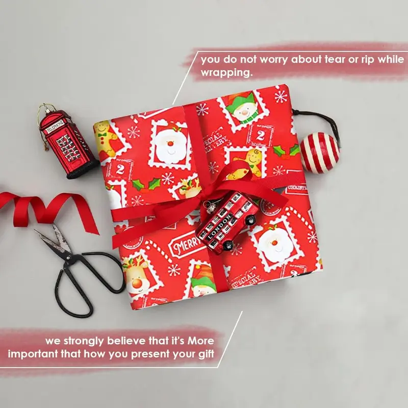 ANGIX Cute Christmas Wrapping Paper Roll with 32+ Matching Tags - 4 x 8m Sheets in 4 Different Colours 3