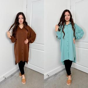 Mist House Women's Oversized Shirt Dress Tunic, Long Sleeve, Collared, UK 8-16 - Womenswear, Casual, Minimalist, Basic