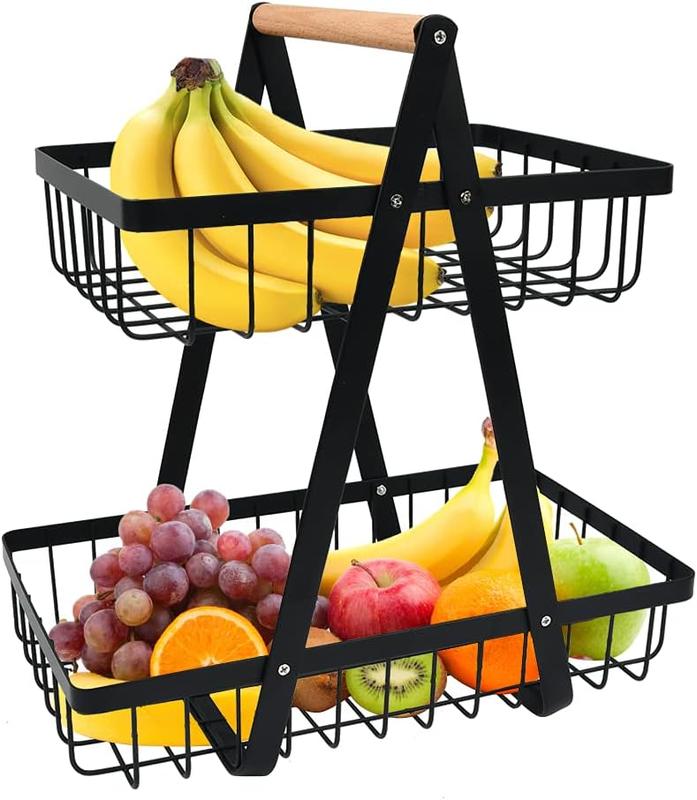 2-Tier Fruit Storage Basket – Multi-Purpose Fruit & Vegetable Holder, Bread Basket & Kitchen Organizer Decorative 1