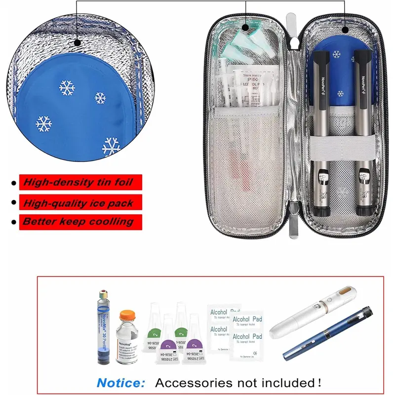 EVA Compact Insulin Cooler Travel Hard Case,Lightweight and Durable Diabetic Small Storage Travel Packs for Insulin Pens & Needles with 2 Ice Pack (Blue) 4