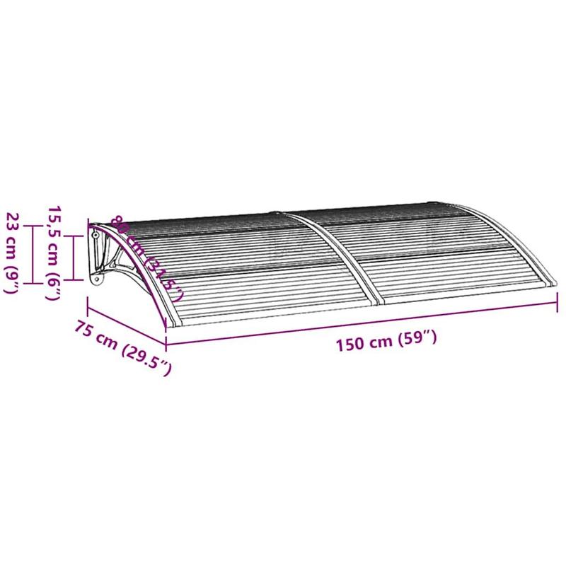 Door Canopy Black 150x75 cm Polycarbonate 6