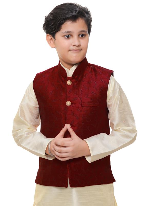 Boy's Self Print Waistcoat Sleeveless Jacket Wasket Blend Silk Formal Paty Koti Costume Only 042 0
