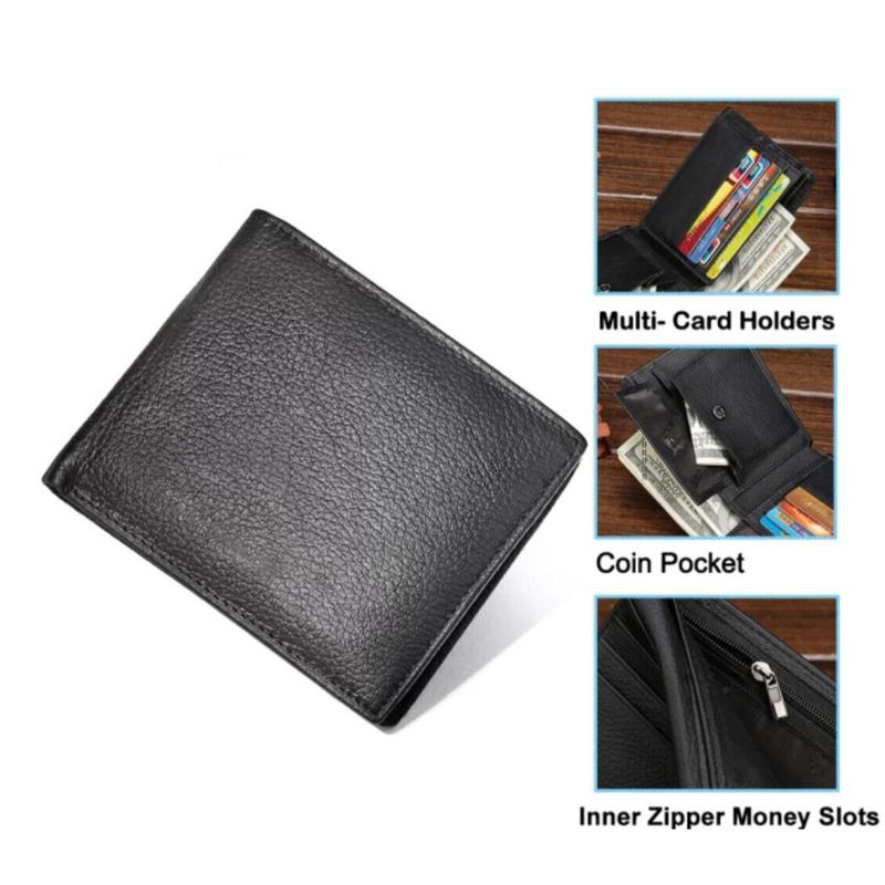 Designer Mens Leather Wallet - 1 ID Window - 1 Coin Zip Pocket - 2 Note Compartment - 5 Credit Card RFID SAFE Contactless Card Blocking ID Protection 4