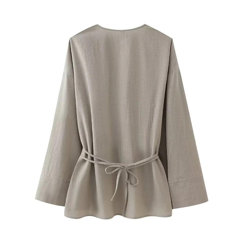 Product Introduction of Kimono Woman Summer Long Sleeve Blouses For Women 2024 Vintage Y2k Top With Ties Loose Elegant And Youth Women's Blouses 6