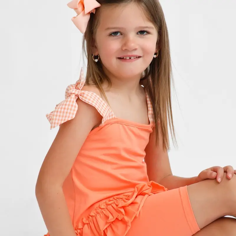 Shona girls coral frilly ruffle hem checked 3 piece tracksuit set 0
