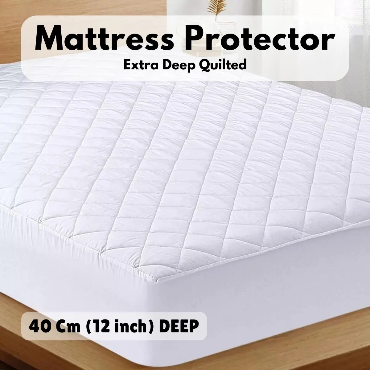 Extra Deep Quilted Mattress Protector 12'' Fitted Bed Cover Polycotton - Single/4FT/Double/King/Super King