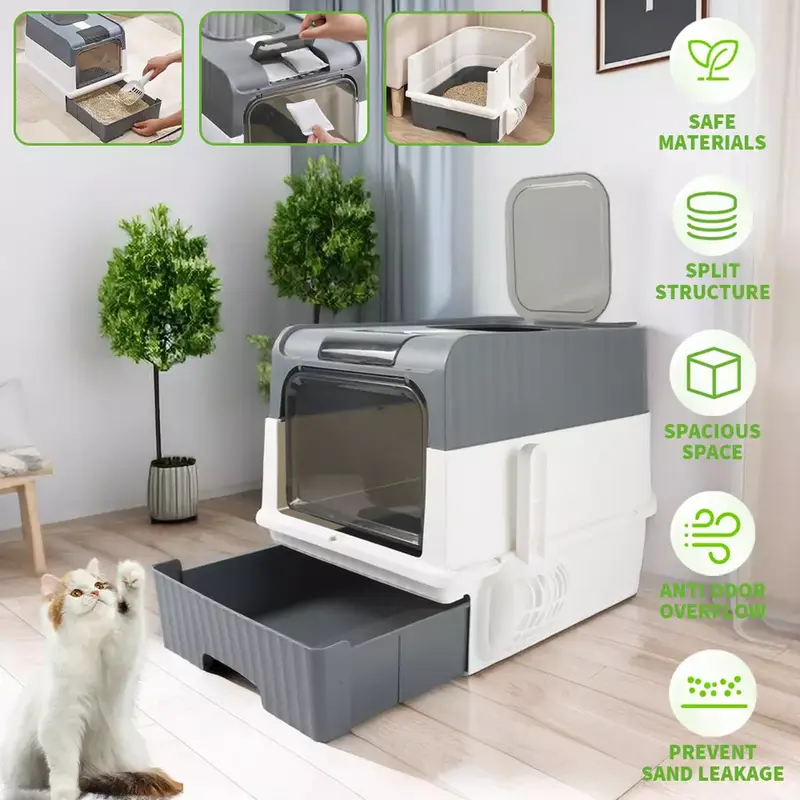 XLarge Cat Litter Box Self Cleaning Pan Drawer Anti-Splashing Cat Potty Tray 0