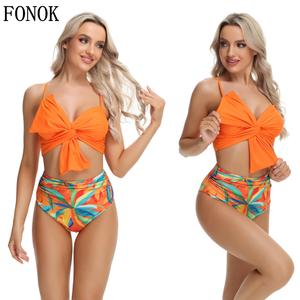 FONOK Seaside Holiday Suit，Women's swimsuit set 2024 New Summer  ,Big bow bikini adult split swimsuit suspender swimsuit