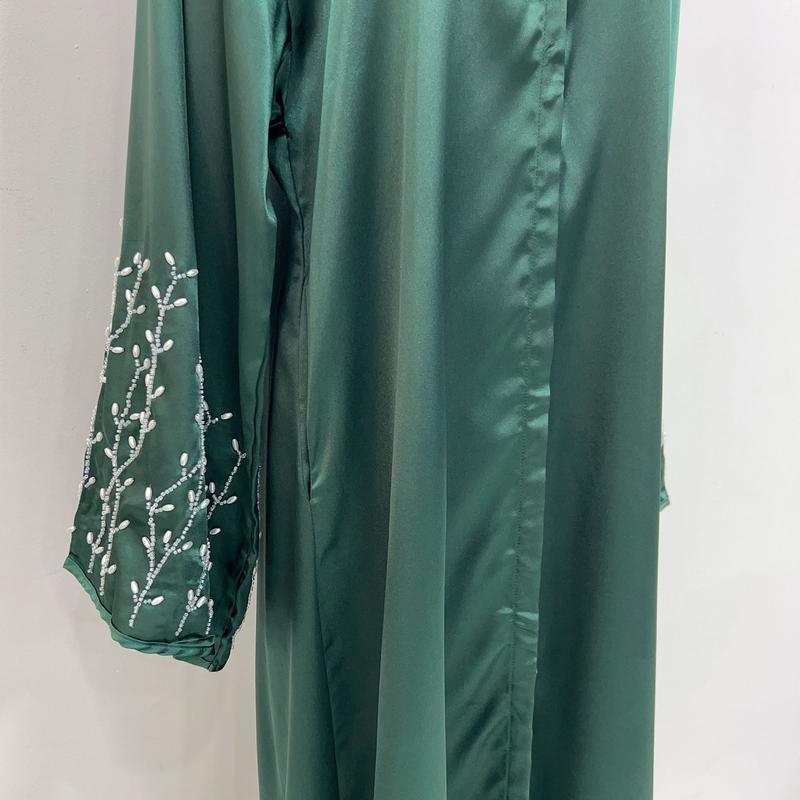 Product Introduction of HS1024 1pcs Satin Cardigan Handmade Beaded Dress Abaya 27