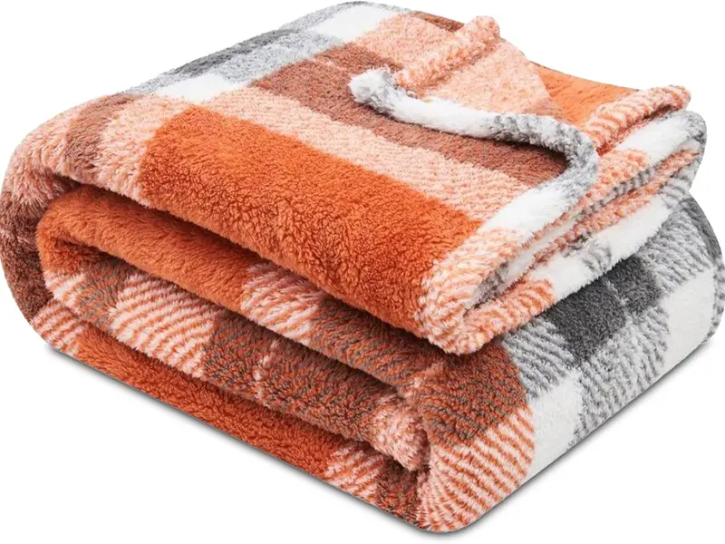 Fluffy Check Throw 130 x 180cm Extra Large Teddy Fleece Sofa Set Bed Blanket Christmas Throw Soft & Cozy Thermal Warm Checkered Travel Throws Blush Pink Green Charcoal Rust 4 Elegant Colors 4