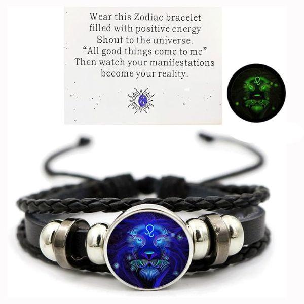 Zodiac Signs Spirit Bracelet, Zodiac Guardian Bracelet, Manifestation Bracelet, Zodiac Constellation Bracelets, Spirit Bracelets Zodiac,  Multilayer Adjustable Twelve Constellation Zodiac Leather Bracelets for Unisex necklace necklace  gift 1