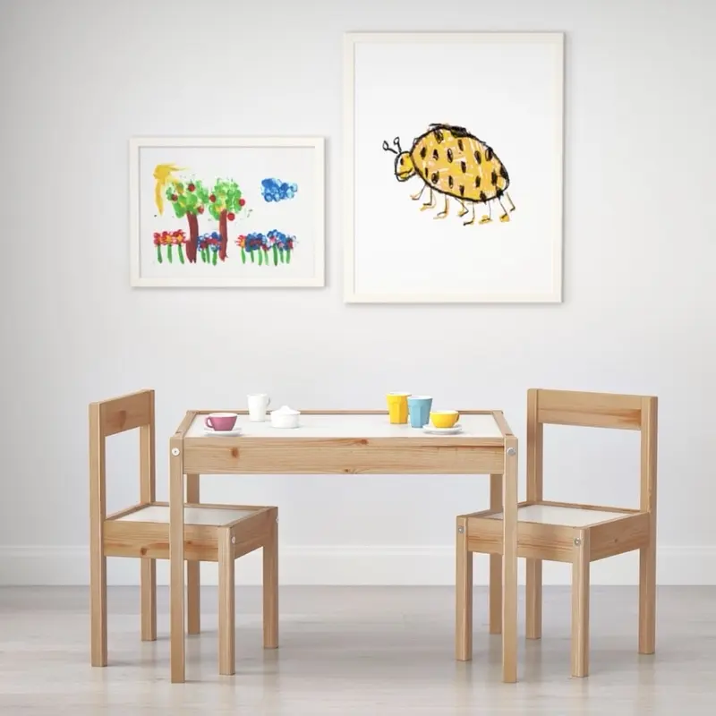 LÄTT Children's Study/Play Breakfast Table with 2 Chairs, White/Pine - Perfect for Kids' Meals and Playtime 2