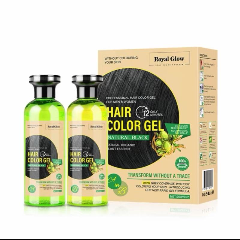 Royal Glow Natural Black & Dark Brown Professional Hair GEL(Natural Organic Plant Essence) Gentle & Non-Irritating for Both Men & Women(2*250ml) 0
