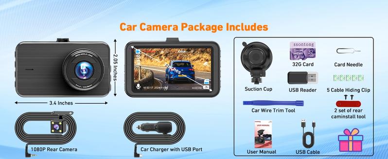 Product Introduction of Dash Cam Front and Rear, Dashcam WiFi/App Control 1080P Car Camera Dash Cam, Dual Lens Dashboard Dash Camera for cars w/ 32GB Card,Night Vision,WDR,G-sensor,Loop Recording,Parking Mode,170 Wide Angle 22