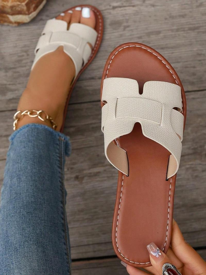 Product Introduction of Women's Fashionable Plain Color Slide Sandals, Casual Comfortable Flat Sandals for Beach Vacation, All-match Commuter Shoes for Work & Daily Wear, Shoes for Women Footwear Summer 6