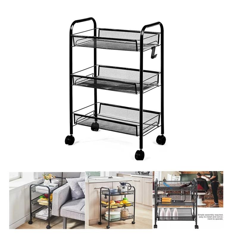 3 Tier Storage Rack Kitchen Bathroom Rotating Serving Bath Trolley Cart Shelf 0