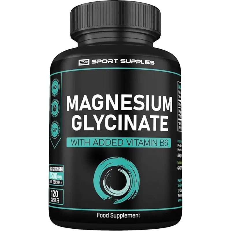 Magnesium Glycinate 1500mg & Vitamin B6 Capsules - High Strength for Energy & Muscle Support (120 Count) Healthcare Supplement Fitness Dietary Bathroom 0