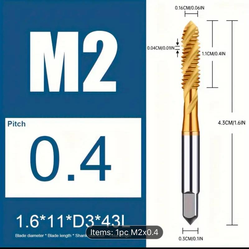 M2x0.4 Spiral Flute Tap Tin Coated Cobalt Machine Tap Drill for Metalworking 0