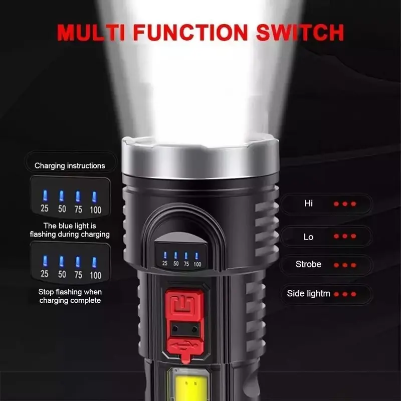 400000LM LED Super Bright Torch High Powered Camping USB Rechargeable Flashlight 2