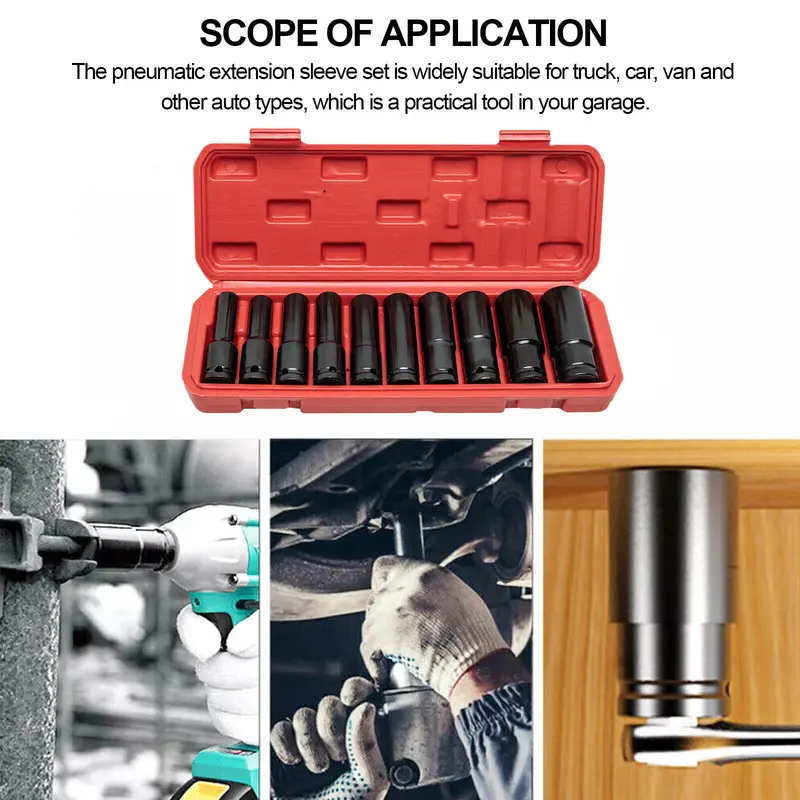 10 x Deep Impact Socket Set Heavy Duty 1/2" Drive 10-24mm Metric Tool Set UK 2