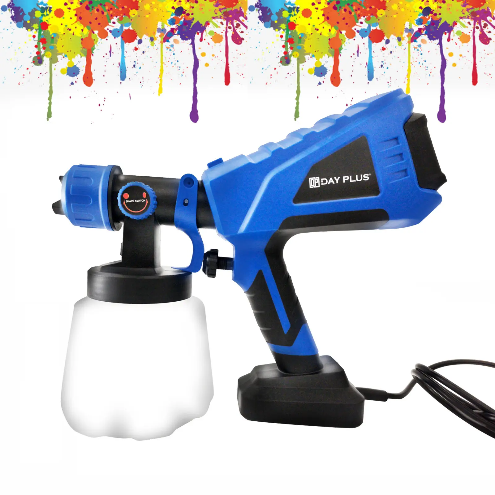 DayPlus Paint Sprayer 550W Electric Spray Gun with 1000ml Detachable Container Easy to Clean, 1.8mm Copper Nozzles and 3 Patterns, 5ft Cord, for DIY Furniture, Cabinets, Fence, Railing Painting