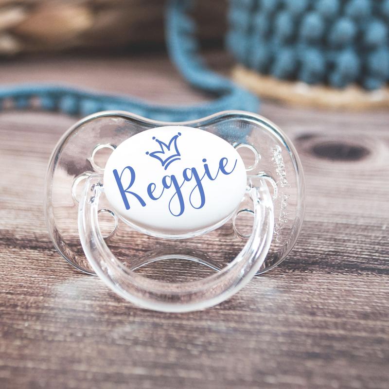 **2 PACK** PERSONALISED DUMMY PACIFIER SOOTHER, ALL TEATS, SIZES & COLOURS, BLUE CROWN 3 0