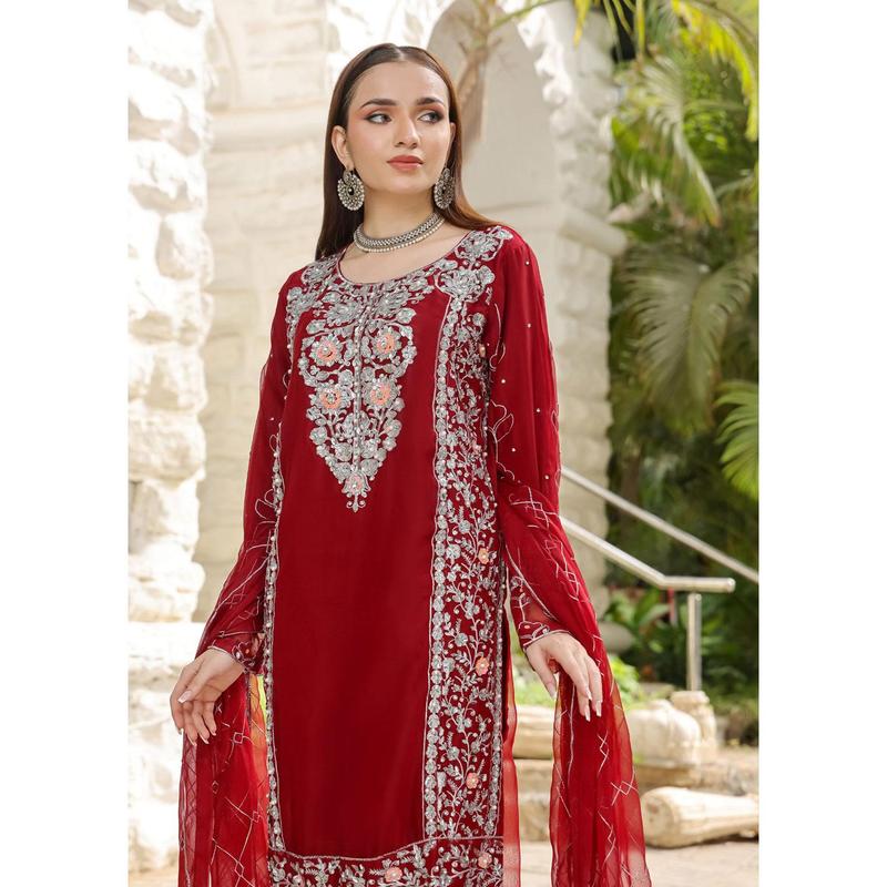 SLM610 Reha - Readymade Maroon Chiffon Outfit 2