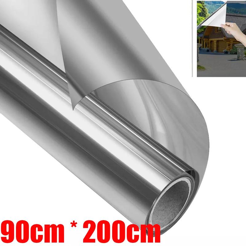 One Way Window Film, Privacy Film for Glass Windows, Heat Reflective Mirror Window Film - 90x200cm, Silver/black 0