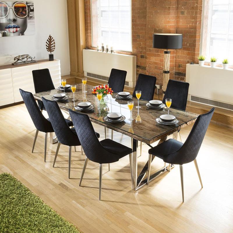 Set of 2 Sleek Velvet High Back Modern Dining Chairs Black Fabric p144 5
