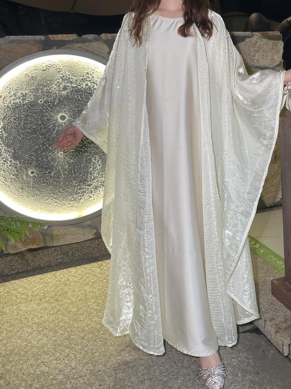 #LY02 Ramadan Promotion Shiny pearl organza abaya, two pieces set with satin inner dress classic abaya 2