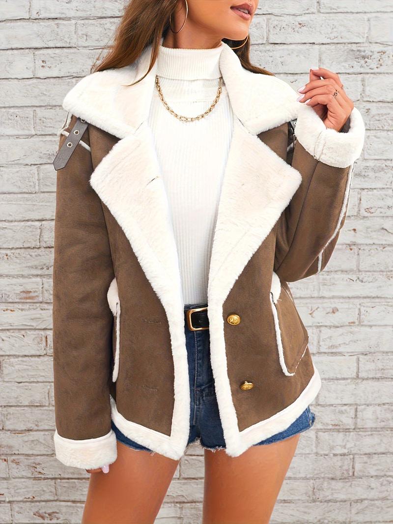 Product Introduction of Elegant Faux Fur-Lined Winter Jacket for Women - Cozy, Machine Washable with Pockets, Solid Color, Lapel Collar 7