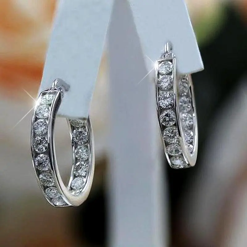 Leona Diamond Zircon Hoops / 925 Sterling Silver Birthday Anniversary Auspicious