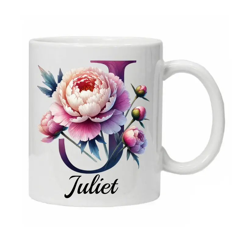 Personalised Mug Cup Peonies Beautiful Floral Initial Name Tea Coffee Boxed Gift Gifts for Her Peony Flowers 8