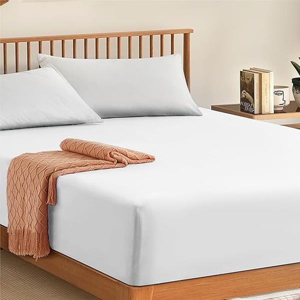30cm Deep Fitted Sheets All Sizes- 100% Egyptian Cotton 300TC- Hypoallergenic, Wrinkle, Deep Pocket & All Around Elastic Fitted Sheet 1