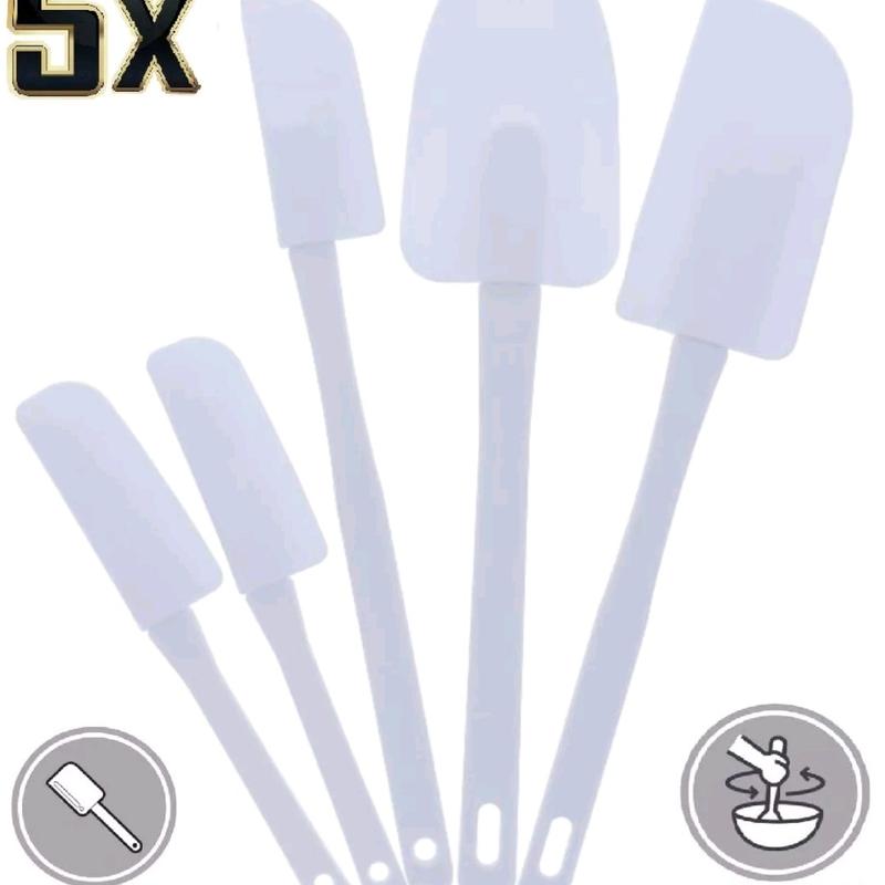 5 PCS White Spatulas Mixing Set Utensils Cake Cooking Baking Kitchen Bakeware Plastic Handles Steel Oven 7