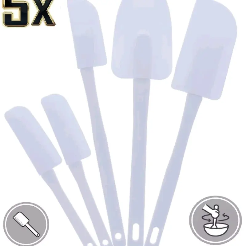 5 PCS White Spatulas Mixing Set Utensils Cake Cooking Baking Kitchen Bakeware Plastic Handles Steel Oven 7