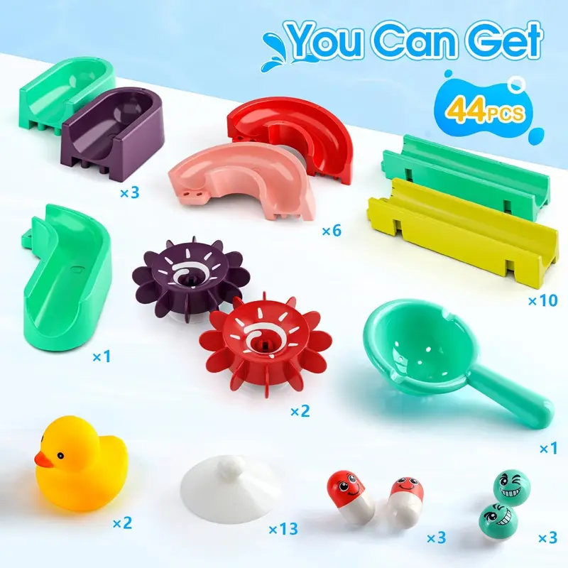 44Pcs Toddler Bath Toys - Bath Toys for 2 3 4 Year Olds, Track Game Kids Bath Toys for 3-5 Year Old, Birthday Gifts for 2 3 Year Old Boys Girls 1